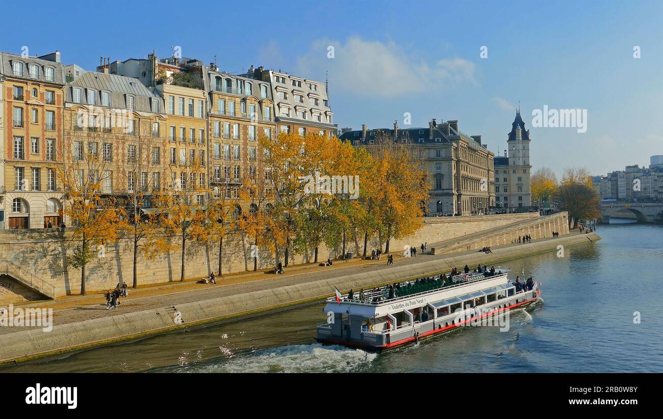 Seine and Quai des Orfèvres, Paris, Ville de Paris, Ile de France, France Stock Photo