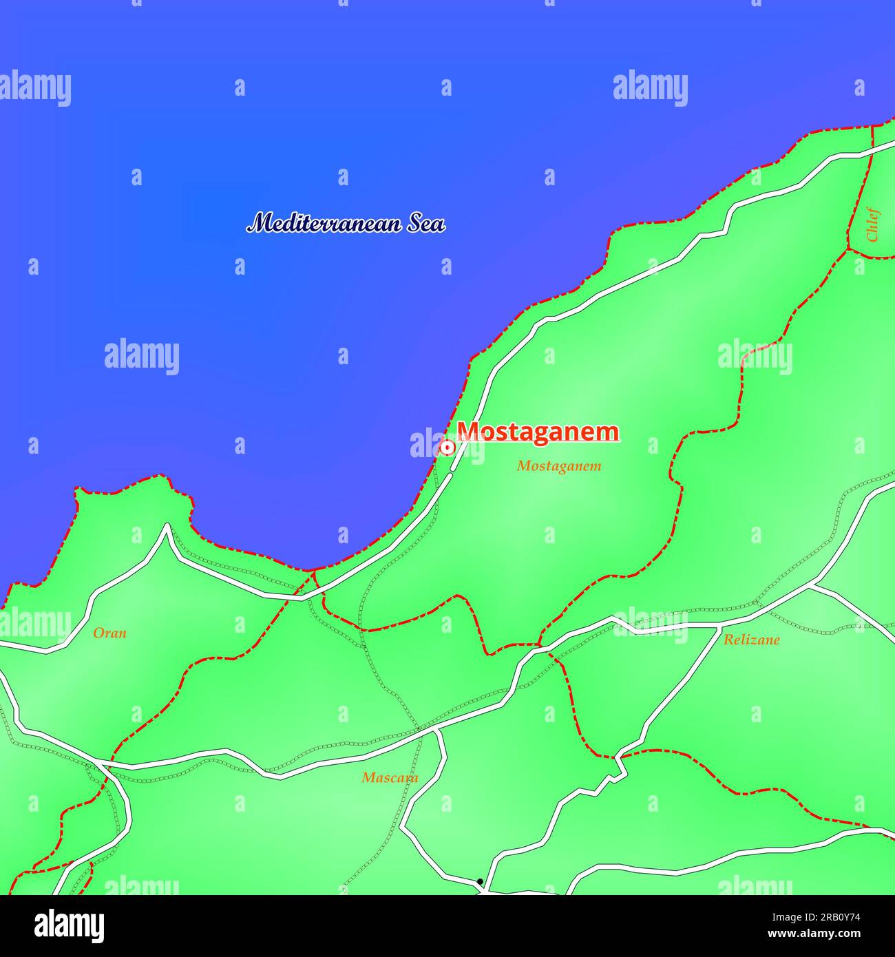 Map of Mostaganem City in Algeria Stock Photo
