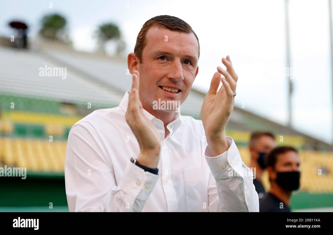 AUGUST 16, 2020 - ST. PETERSBURG, FLORIDA: Tampa Bay Rowdies Head Coach Neill Collins during the Tampa Bay Rowdies match against The Miami FC at Al Lang Stadium. Collins was named the Head Coach at Barnsley F.C. on July 6, 2023. Stock Photo