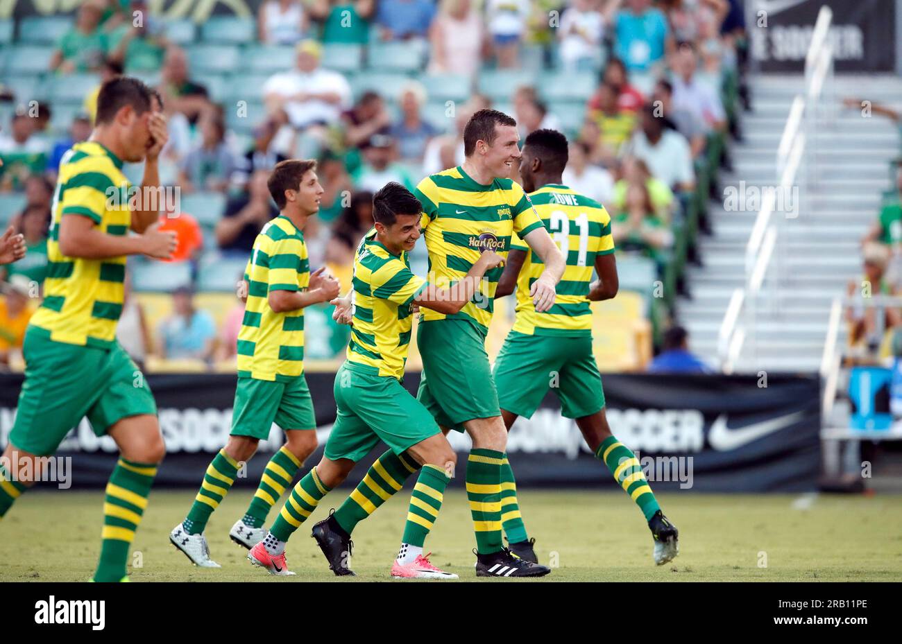 AUGUST 5, 2017 - ST. PETERSBURG, FLORIDA: Neill Collins celebrates during the Tampa Bay Rowdies match against the Harrisburg City Islanders at Al Lang Field. Collins was named the Head Coach at Barnsley F.C. on July 6, 2023. Stock Photo