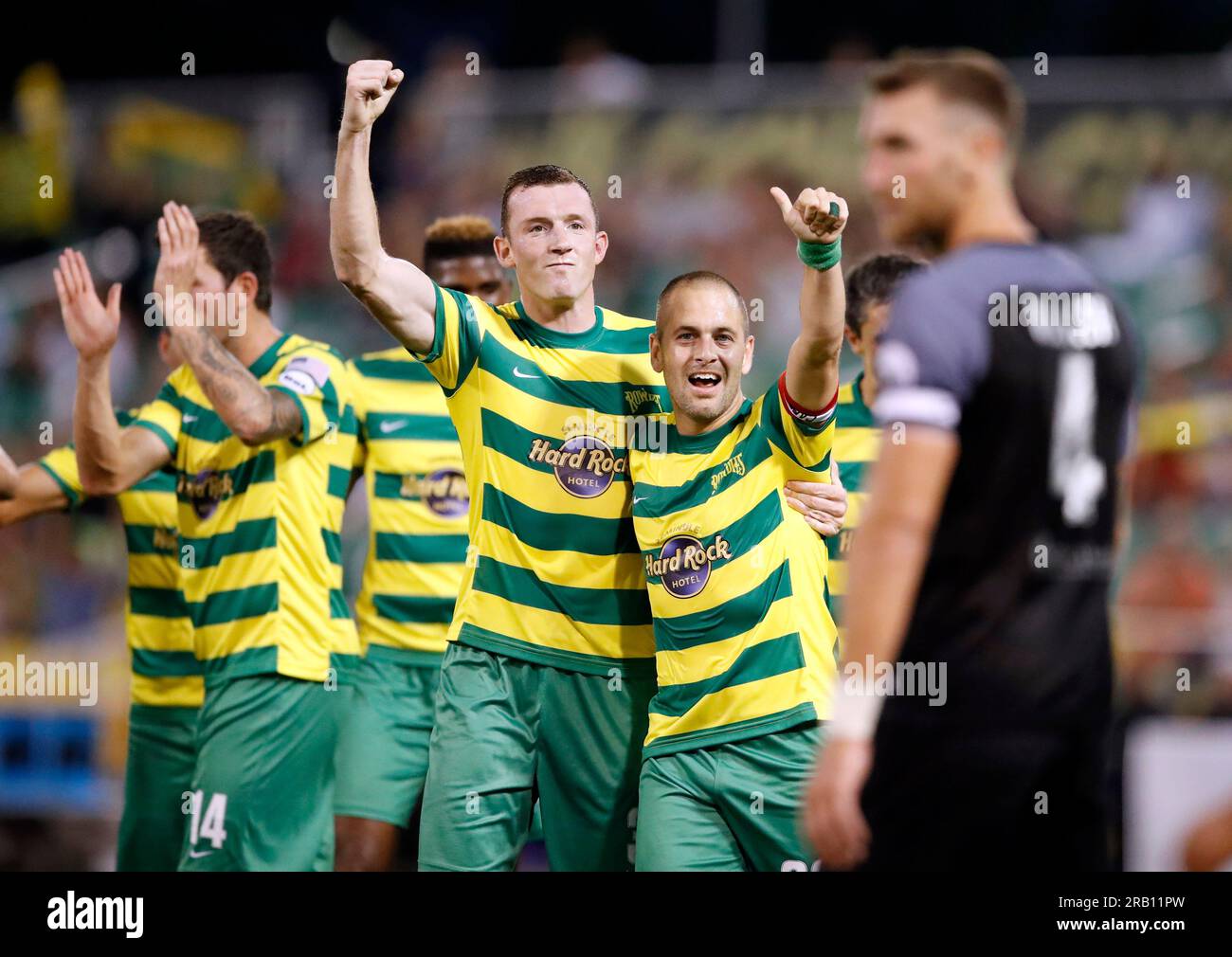 MARCH 25, 2017 - ST. PETERSBURG, FLORIDA: Neill Collins, left, and Joe Cole during the the Tampa Bay Rowdies match against Orlando City B at Al Lang Field. Collins was named the Head Coach at Barnsley F.C. on July 6, 2023. Stock Photo