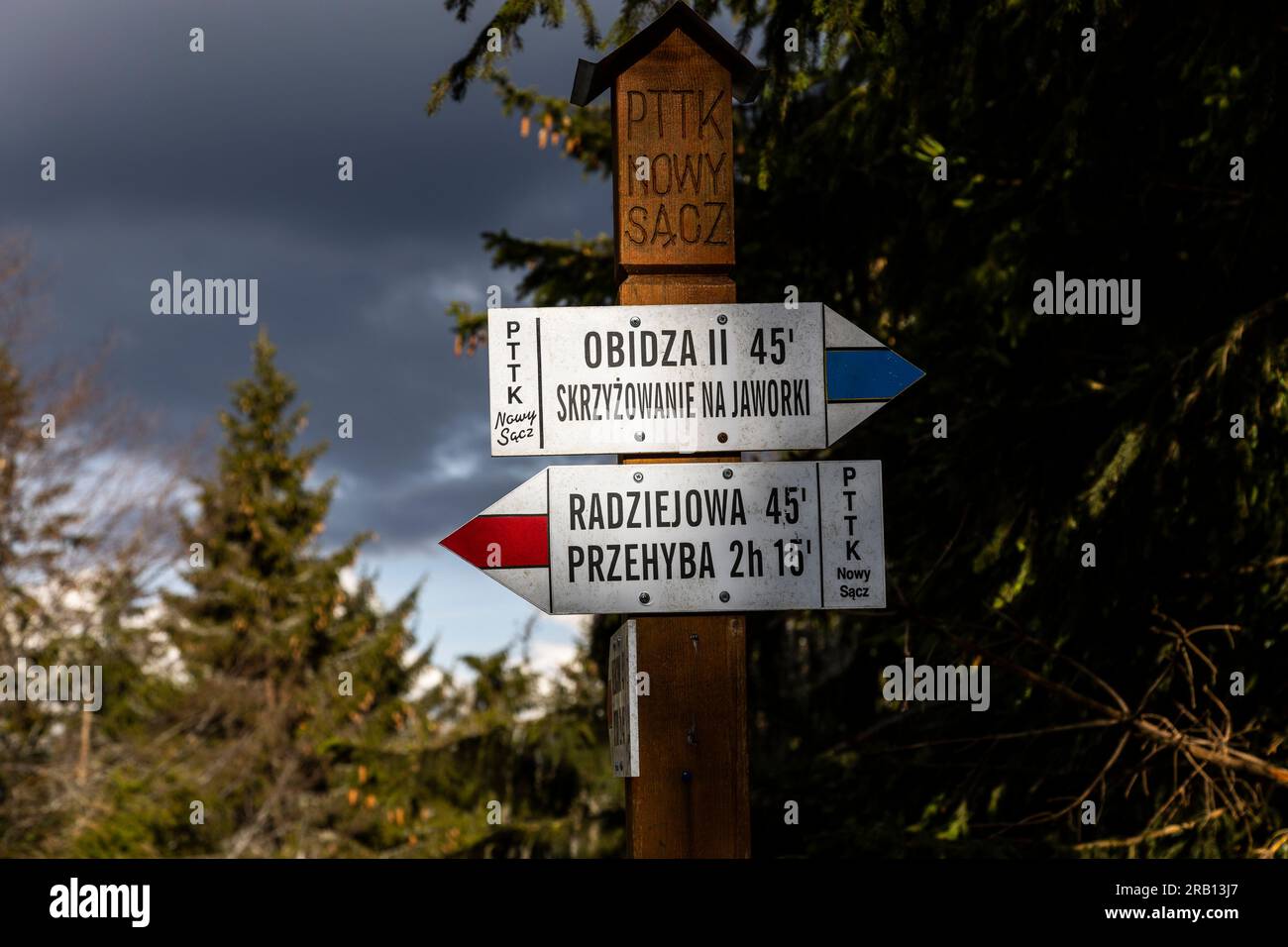 Europe, Poland, Lesser Poland, mountain trail to Radziejowa in Beskid Sadecki Stock Photo