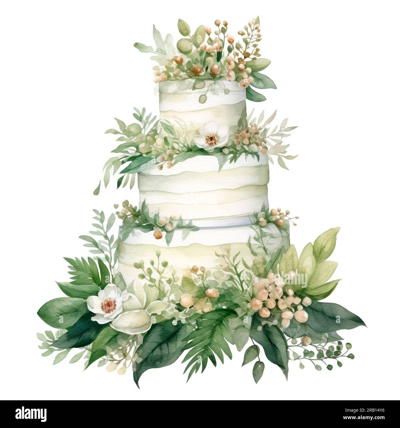 Watercolor wedding cake illustration on white background for ...