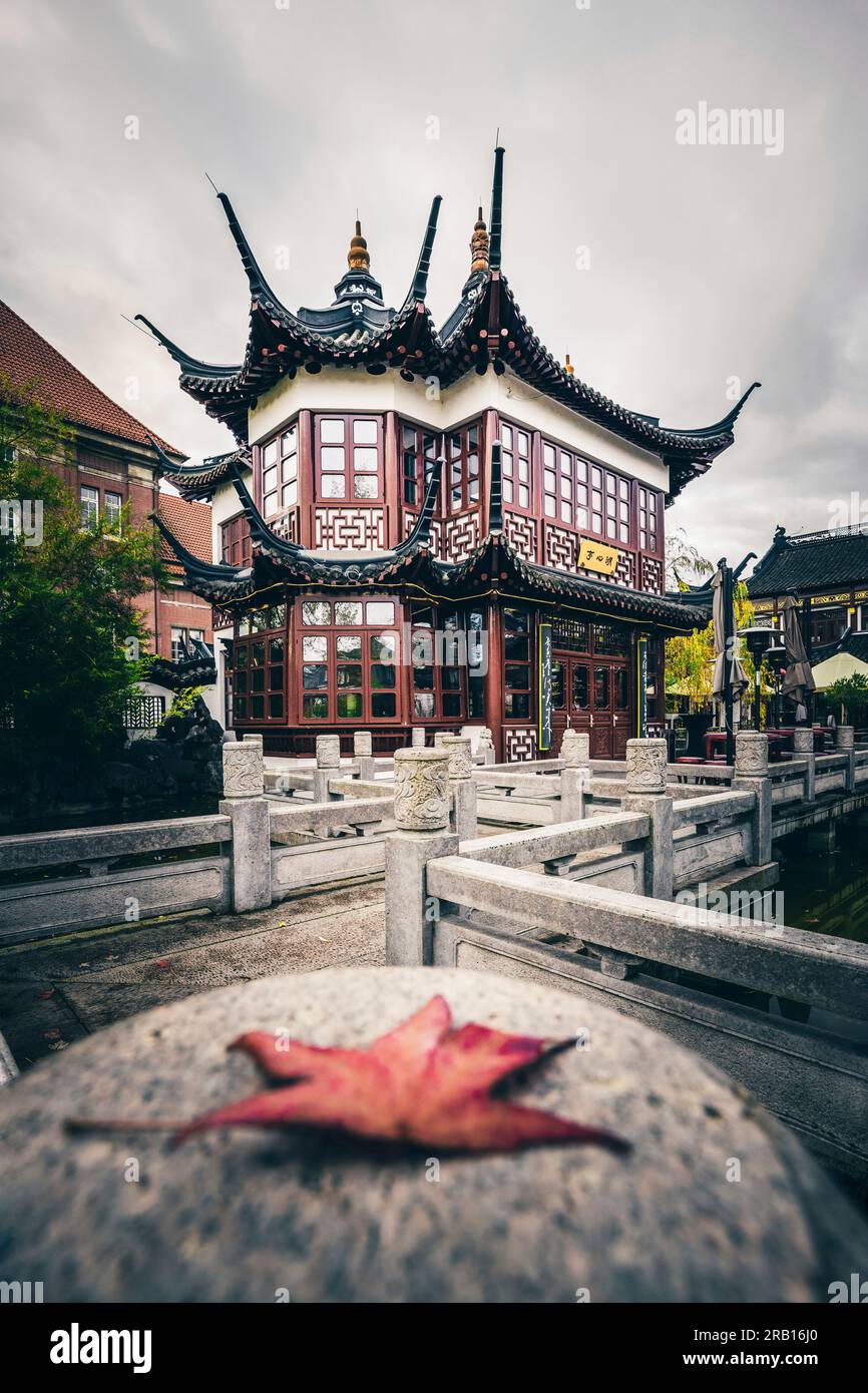 China in Hamburg, Chinese garden, park with buildings, YU GARDEN, restaurant, Chinese teahouse