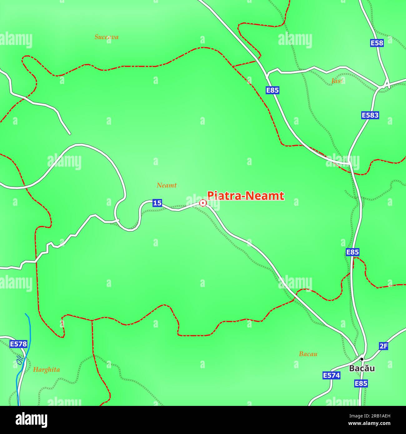 Map of Piatra-Neamt City in Romania Stock Photo