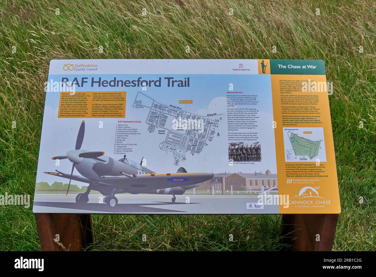 Information Panel about the RAF Hednesford Trail at Cannock Chase, Staffordshire Stock Photo