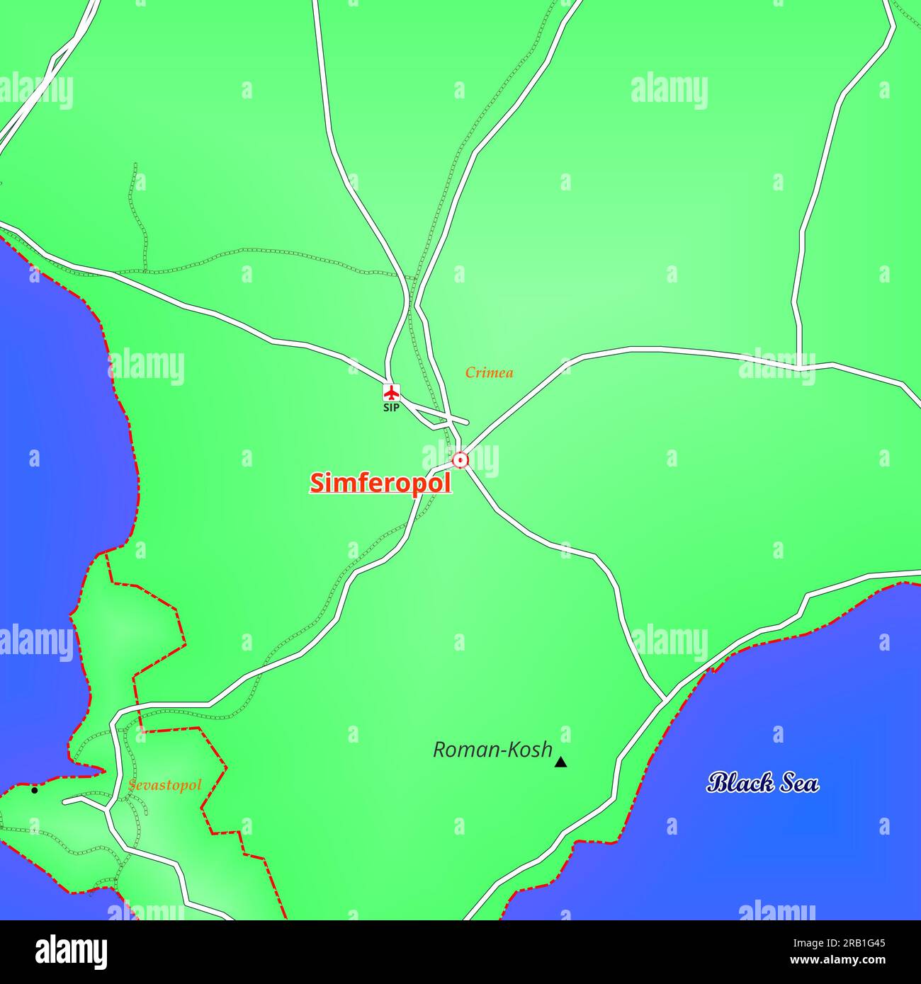 Map of Simferopol City in Russia Stock Photo