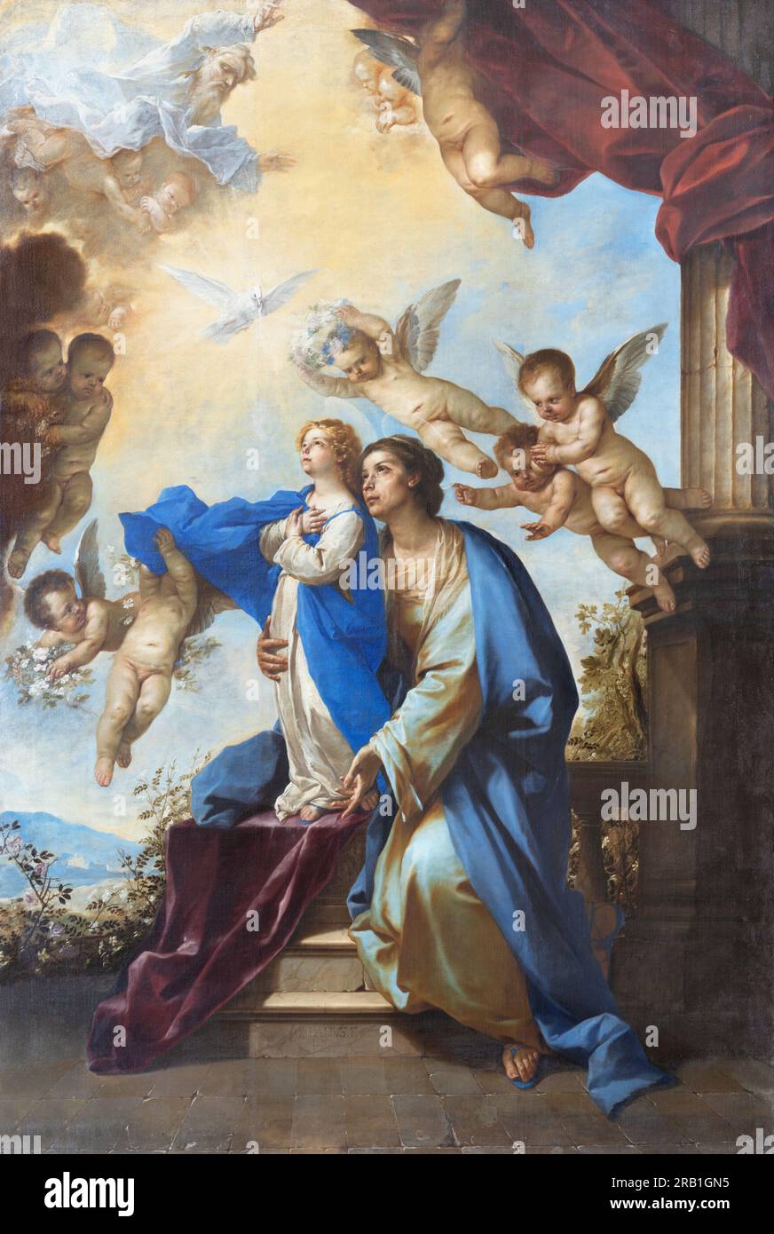 NAPLES, ITALY - APRIL 20, 2023: The painting of St. Ann and Virgin Mary in the church Chiesa dell' Ascensione a Chiaia by Luca Giordano (1657). Stock Photo