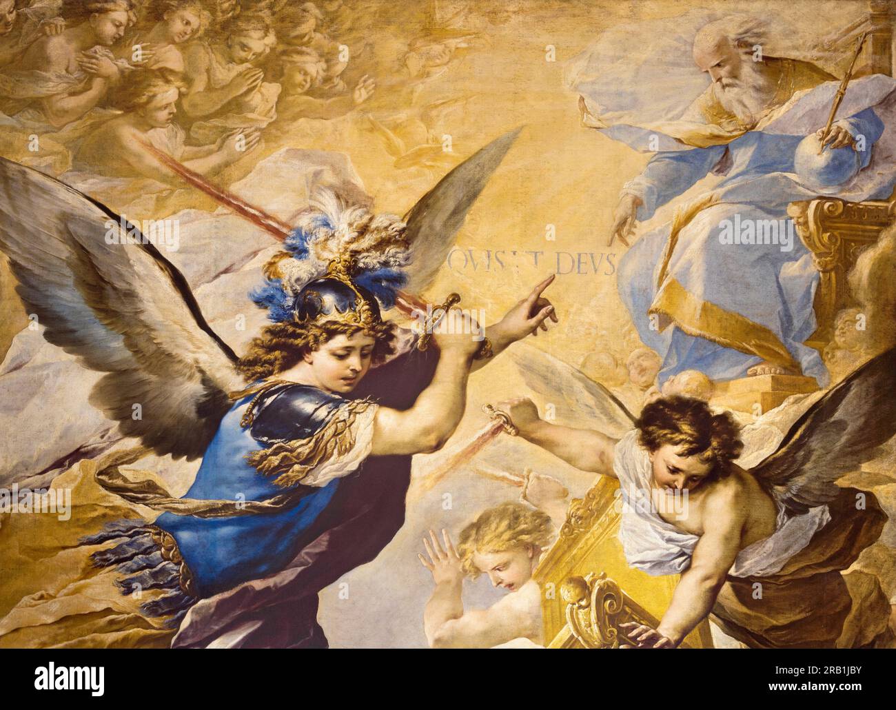 NAPLES, ITALY - APRIL 20, 2023: The detail of painting of Fall of the Rebel Angels in the church Chiesa dell' Ascensione a Chiaia by Luca Giordano Stock Photo