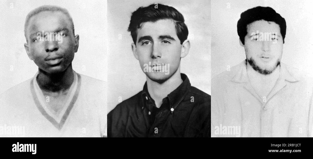 James Earl Chaney (1943 – 1964), Andrew Goodman (1943 – 1964) and Michael Henry Schwerner (1939 – 1964) American civil rights activists. They were three Congress of Racial Equality (CORE) workers who were murdered in Philadelphia, Mississippi by members of the Ku Klux Klan in 1964. Stock Photo