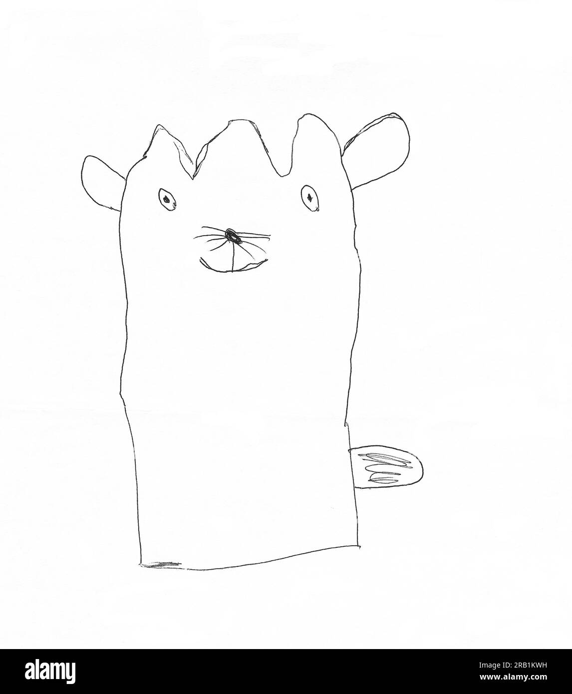 Children's drawing - simple cat on a white background. Drawing by a child's hand. Children's illustration Stock Photo