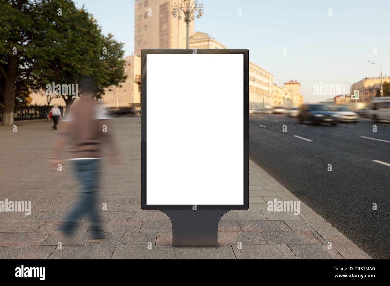 Blank street billboard poster stand on city background Stock Photo - Alamy