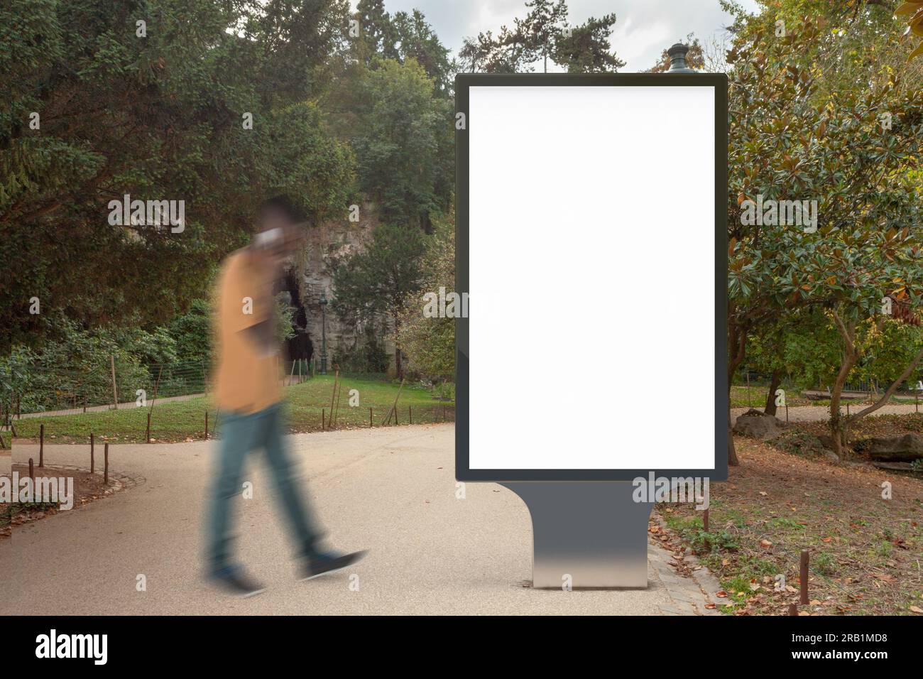 Blank street billboard poster stand in the park Stock Photo - Alamy