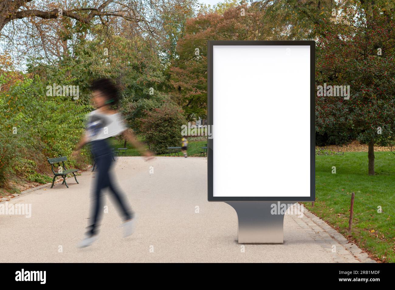 Blank street billboard poster stand in the park. 3d illustration Stock