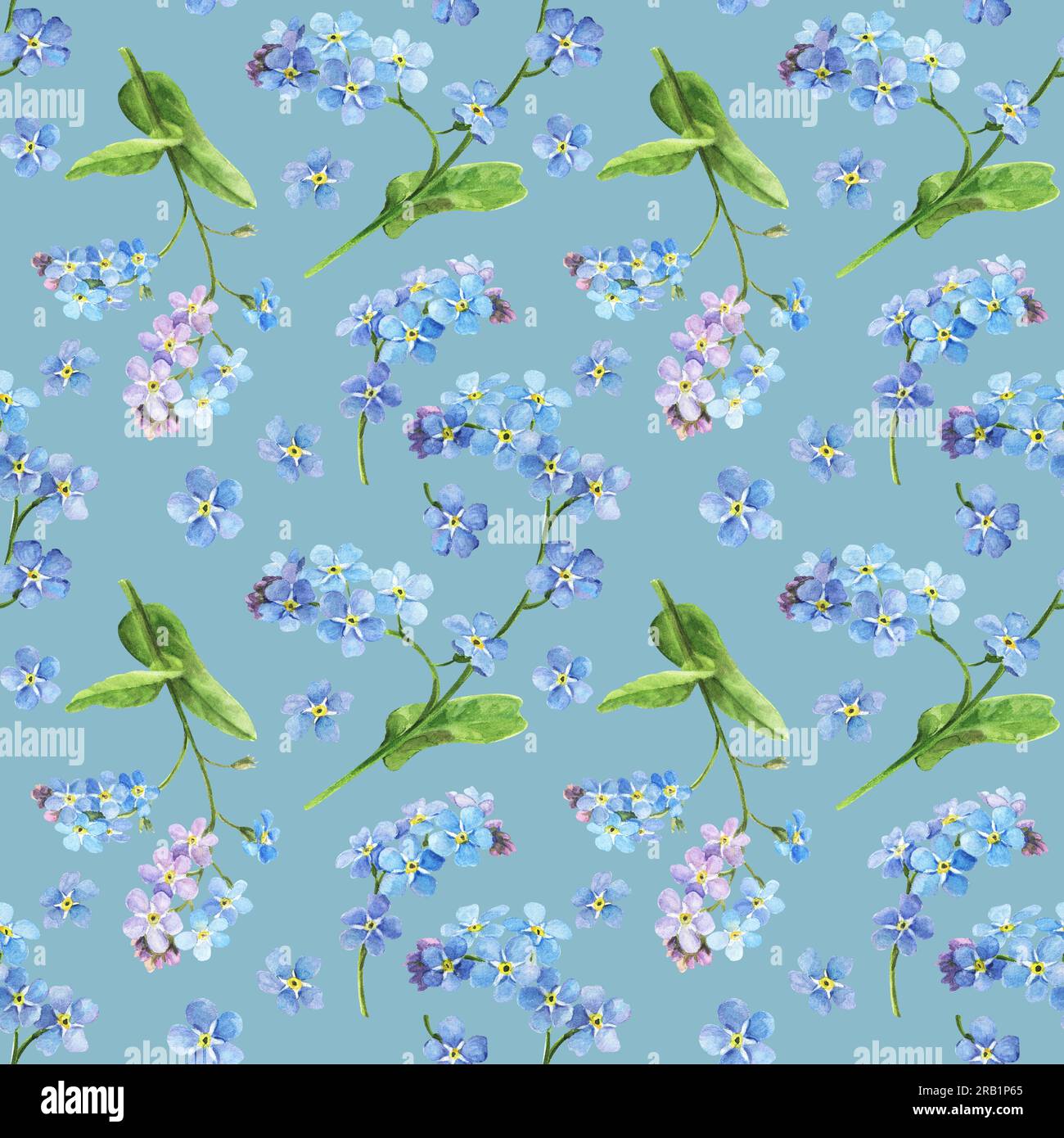 Watercolor seamless pattern with forget me nots, botanical illustration. Perfect for greeting cards, covers, prints, patterns Stock Photo