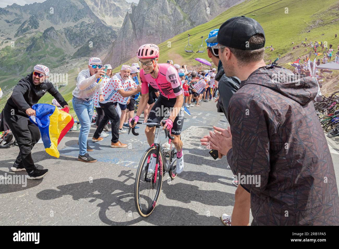 Col de Tourmalet, France, 6th July 2023, NEILSON POWLESS of EF EDUCATION - EASYPOST climbing the Col du Tourmalet Stage 6, 145km, Tarbes to Cauterets Cambasque during the 110th Edition of the Tour de France Credit: Nick Phipps/Alamy Live News Stock Photo