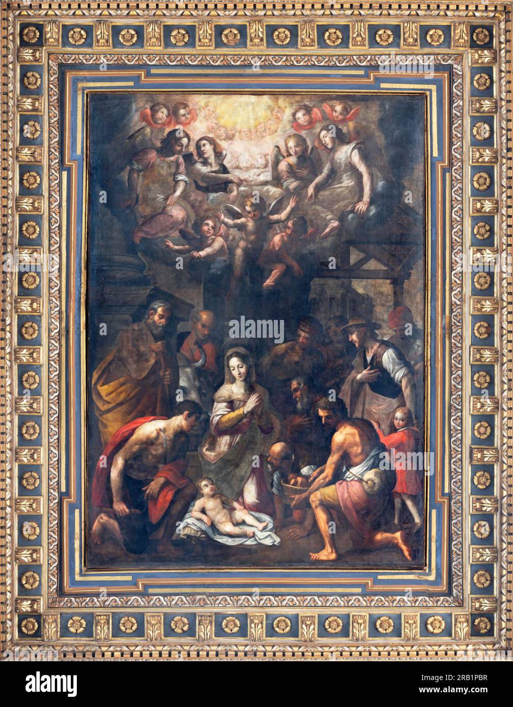 NAPLES, ITALY - APRIL 21, 2023: The painting of Nativity on the ceiling of Cathedral by Giovanni Balducci (1560 - 1630). Stock Photo