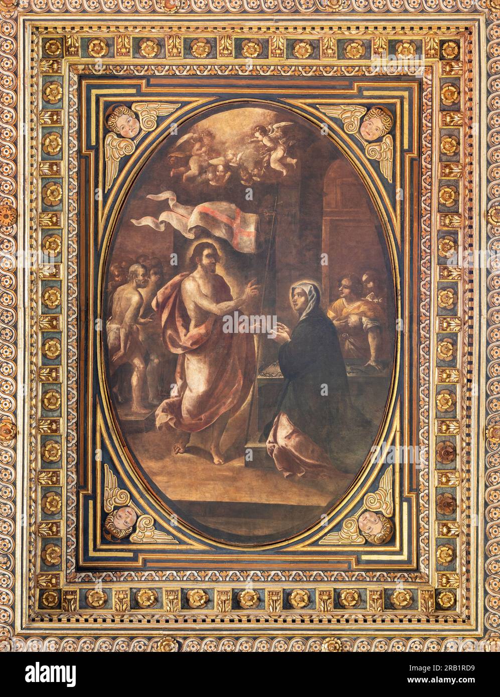NAPLES, ITALY - APRIL 21, 2023: The painting of Jesus Appears his mother Mary on the ceiling of Cathedral by Giovanni Vincenzo da Forlì (1580 - 1625). Stock Photo