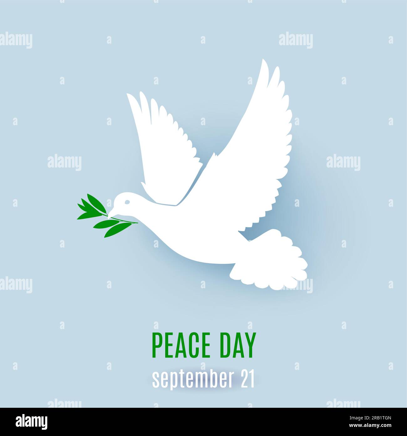 Design for Peace day with flying white dove with olive twig in its beak ...