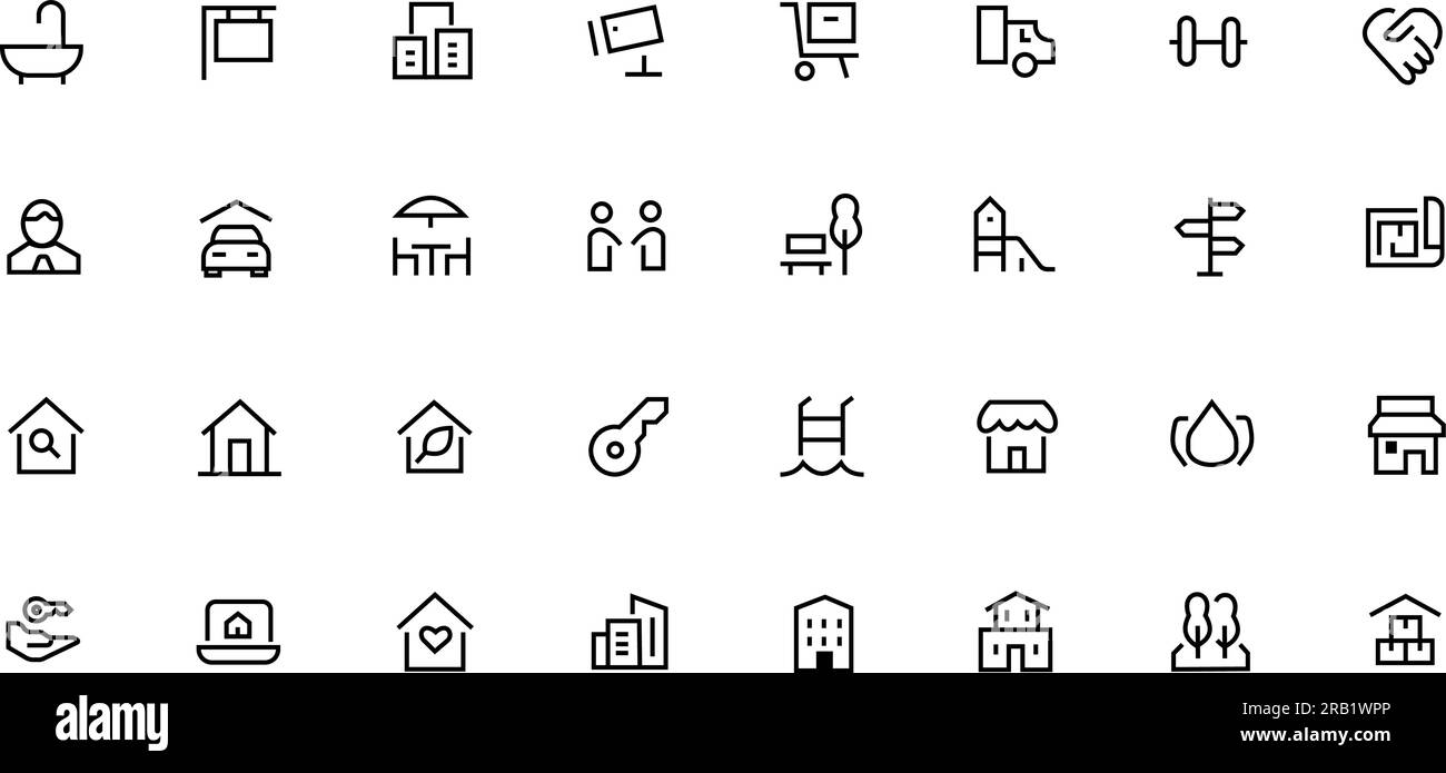 Real estate line web icon set. Included real estate, property, mortgage, home loan icons. Outline icons collection. Simple vector illustration. Stock Vector