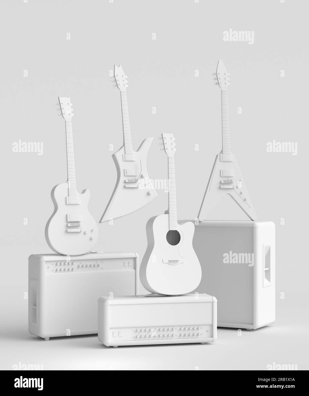 Set of electric acoustic guitars amplifiers on monochrome background