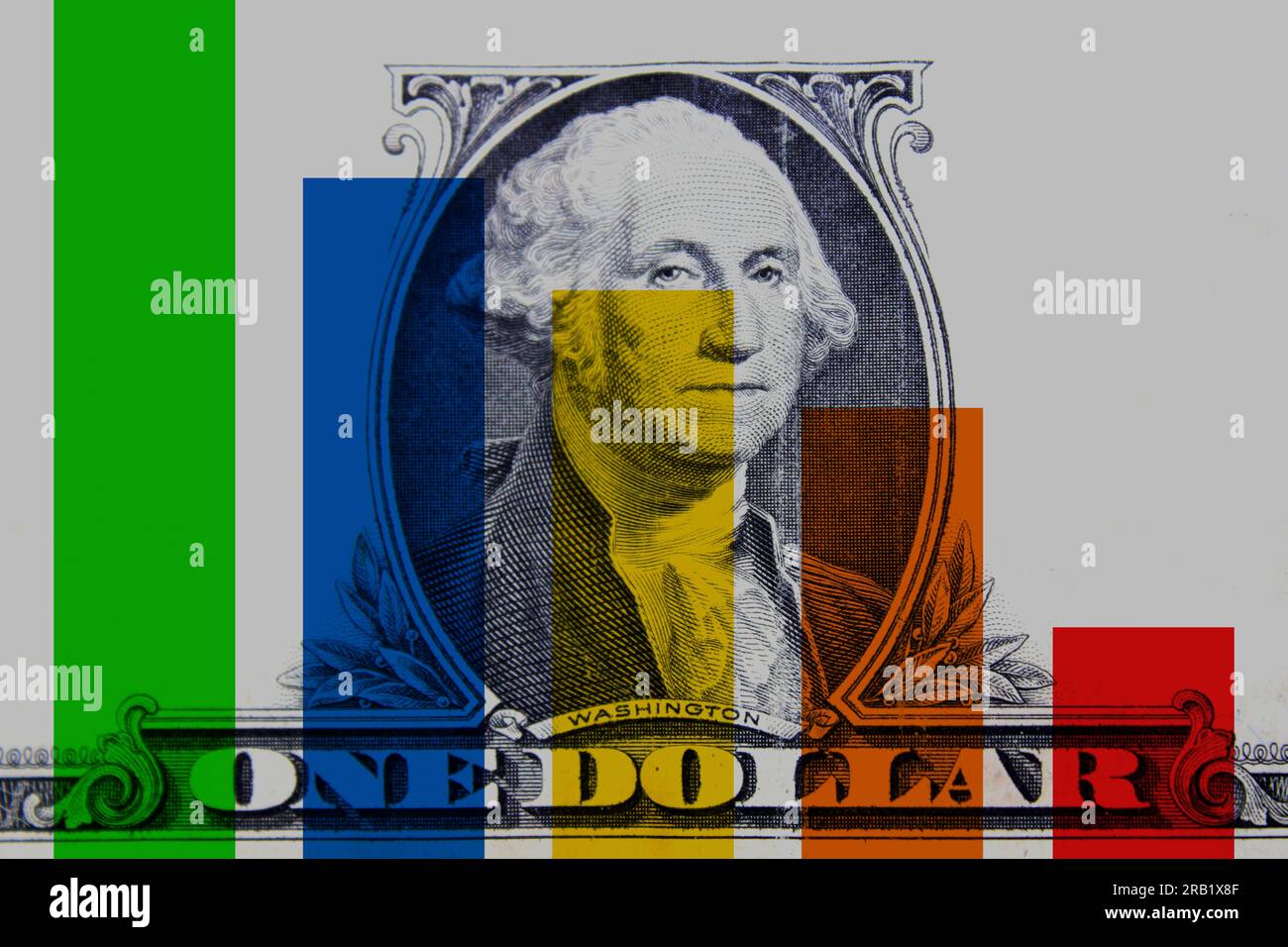 Detail of american dollar with graph indicating economic decline Stock Photo
