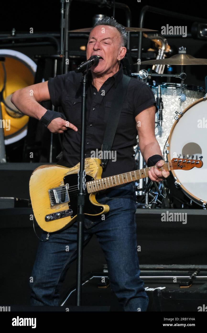 London, UK. 6th July, 2023. Bruce Springsteen photographed performing