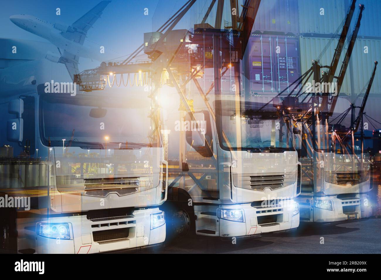 Transportation with trucks, airplane and ship with container Stock ...