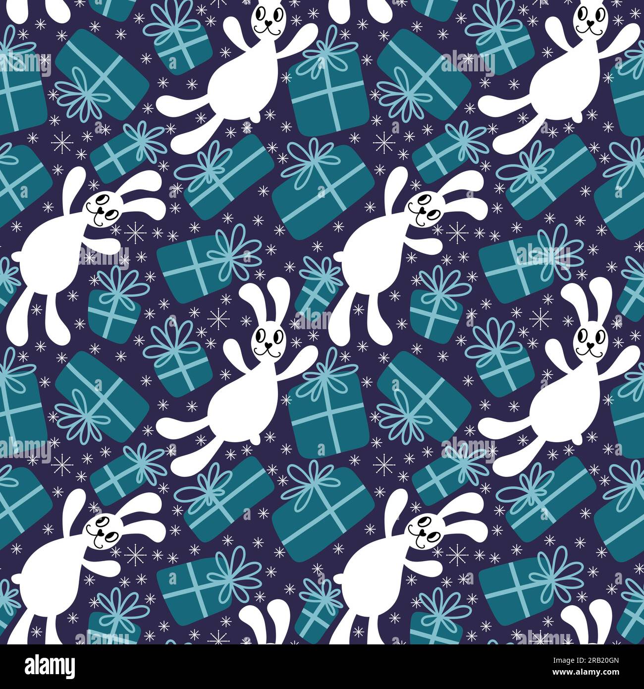 Cartoon animals rabbit seamless Christmas bunnies pattern for wrapping ...