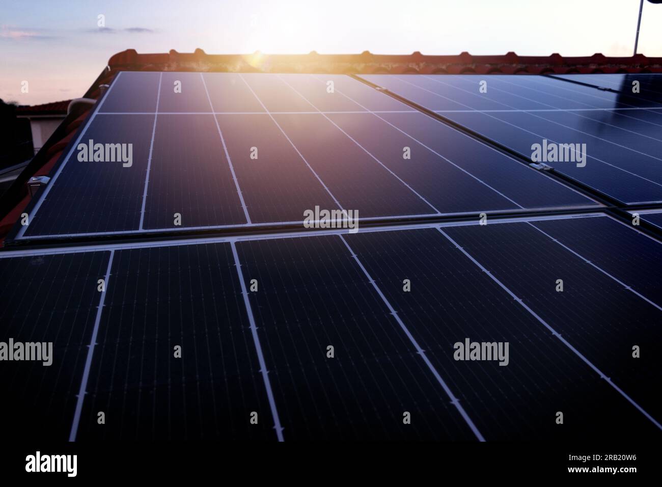 Picture of Renewable energy system with solar panel on the roof Stock Photo - Alamy