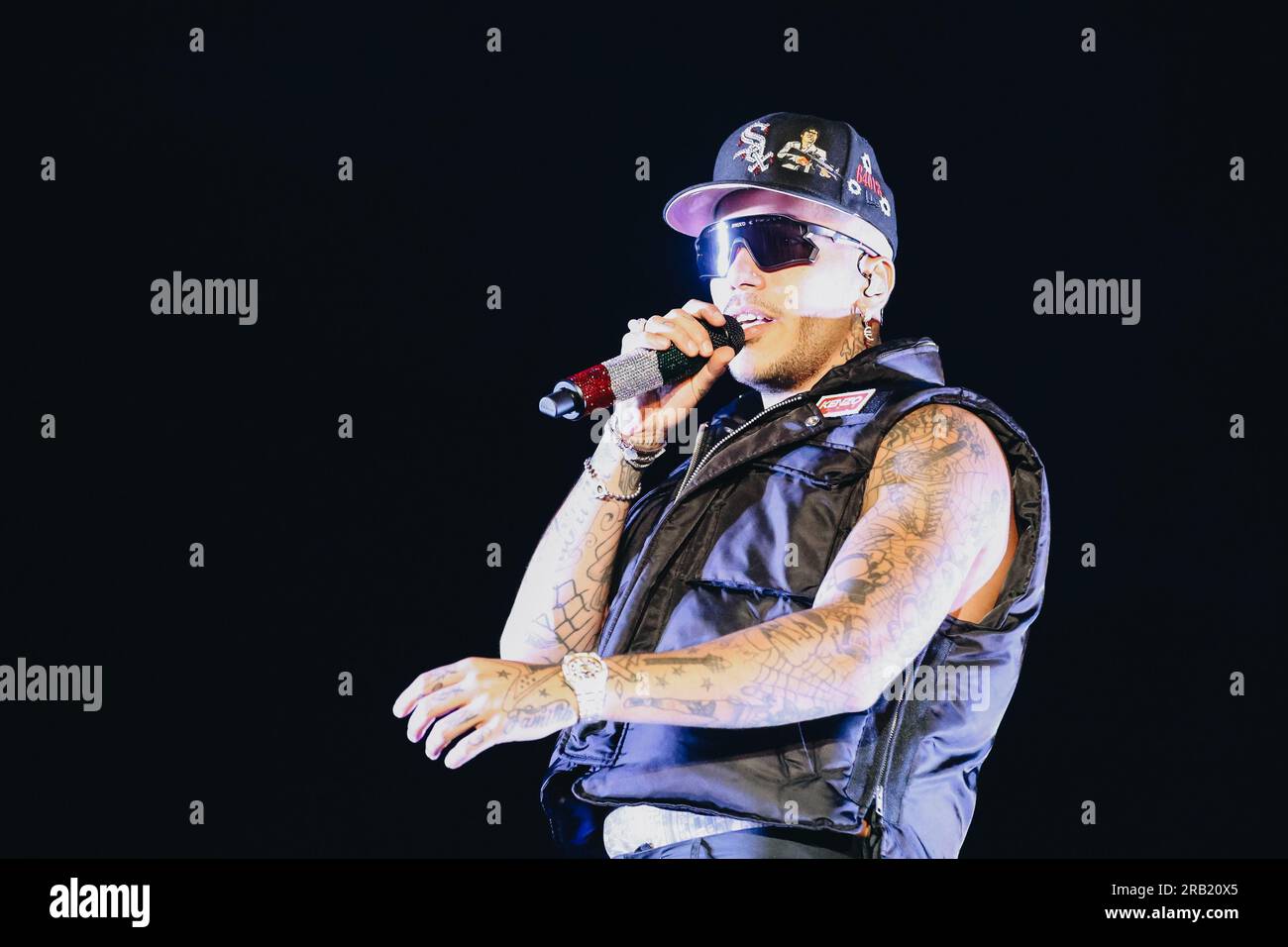 Legnano, Italy. 06th July, 2023. Sfera Ebbasta live at the Rugby Sound  Festival, Legnano during Sfera Abbasta - Summer Tour, Italian singer Music  Concert in Legnano, Italy, July 06 2023 Credit: Independent