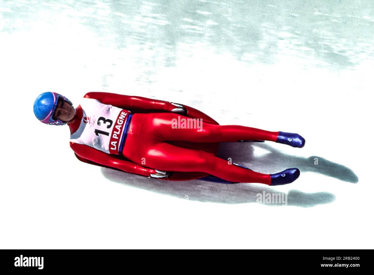 Nadezhda Danilina (EUN) during Women's singles luge competition at the 1992 Olympic Winter Games Stock Photo