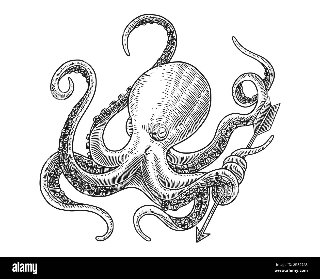 octopus with engraving drawing style. Vector vintage illustration Stock Vector