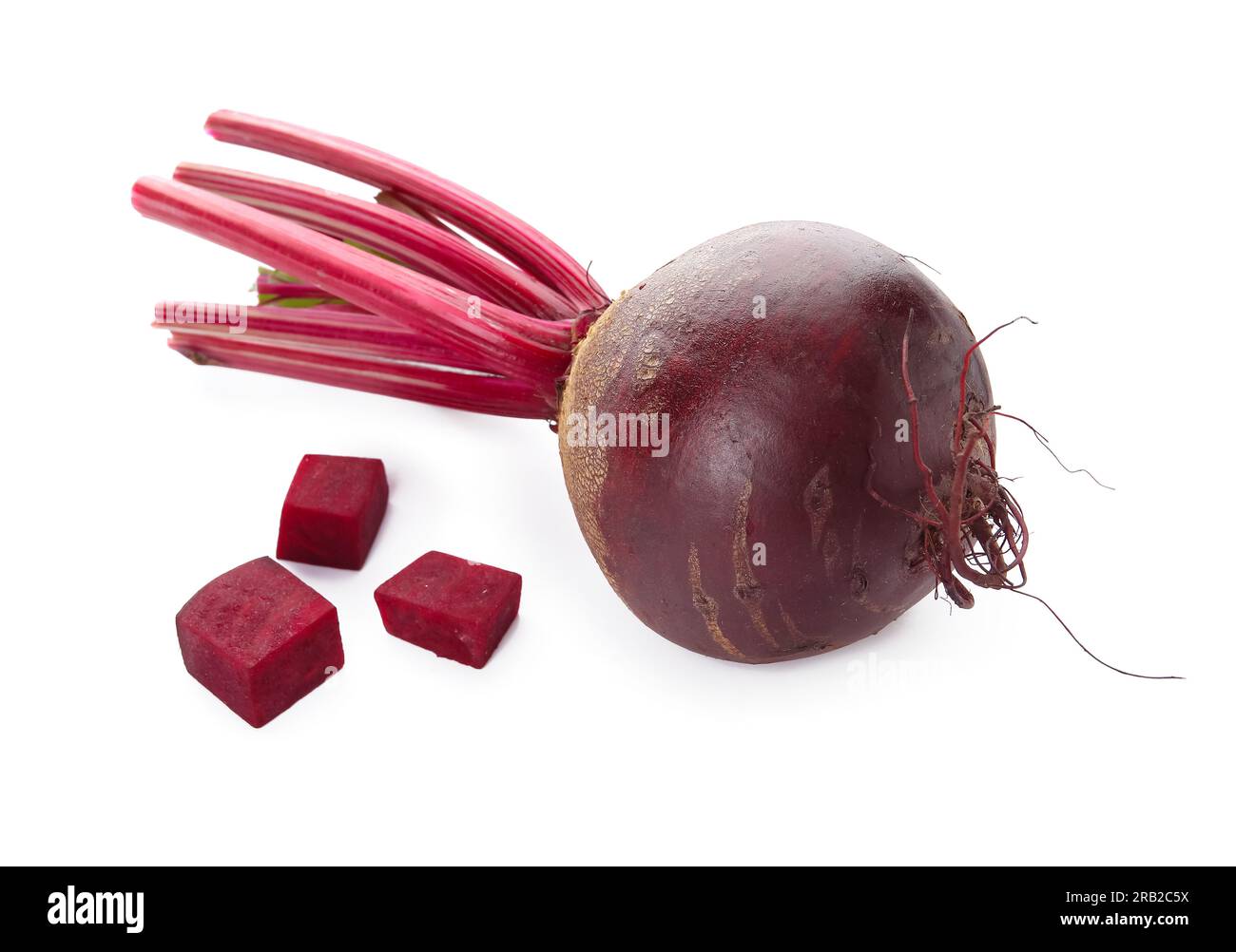 Fresh beet and cut pieces on white background Stock Photo