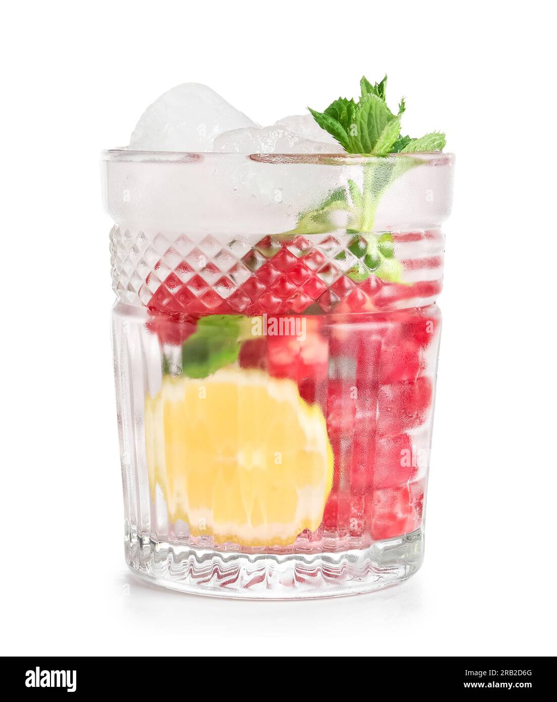 Glass of fresh raspberry lemonade with mint on white background Stock ...