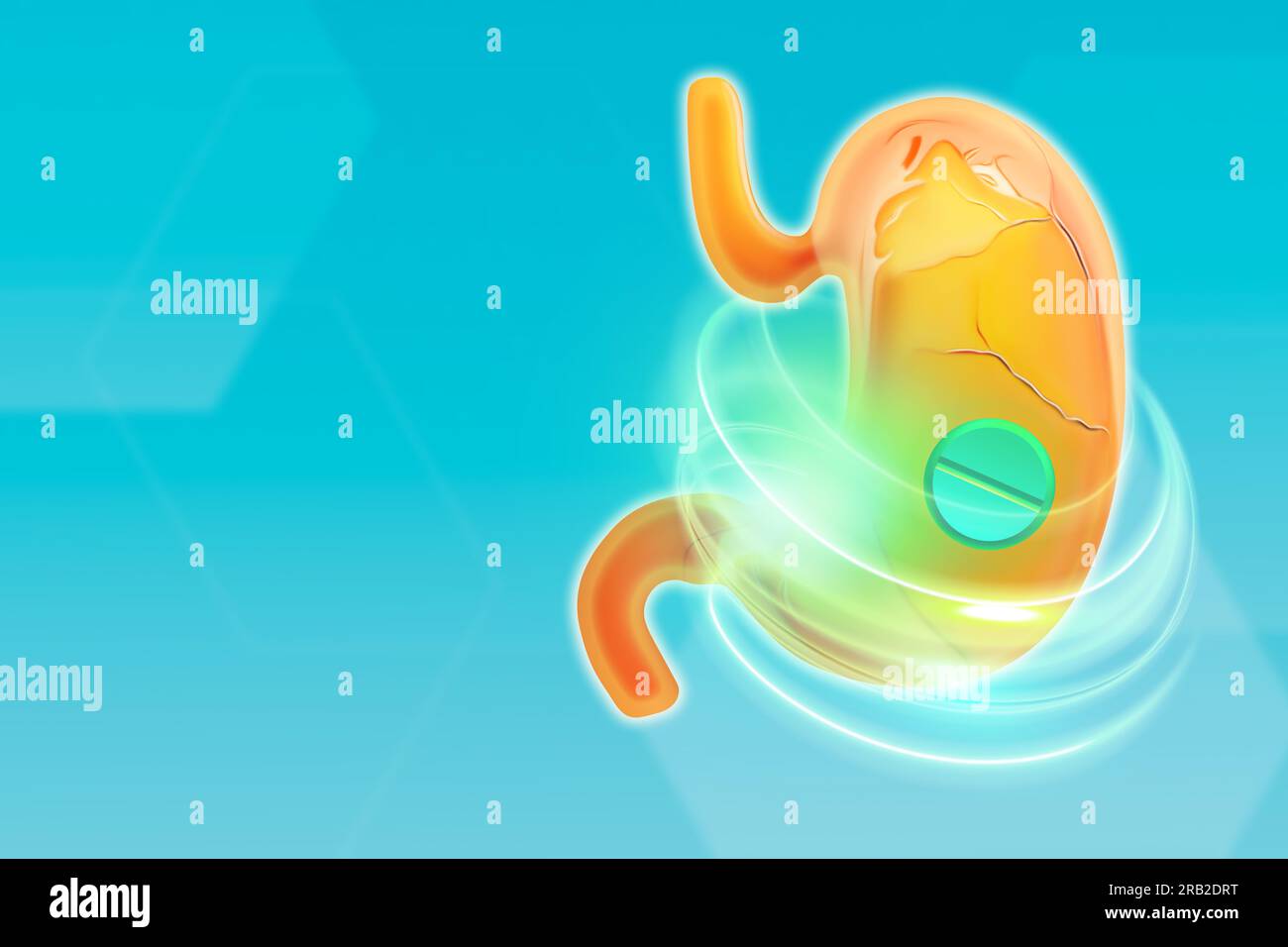 Heartburn treatment. Illustration of antacid pill relieving acid