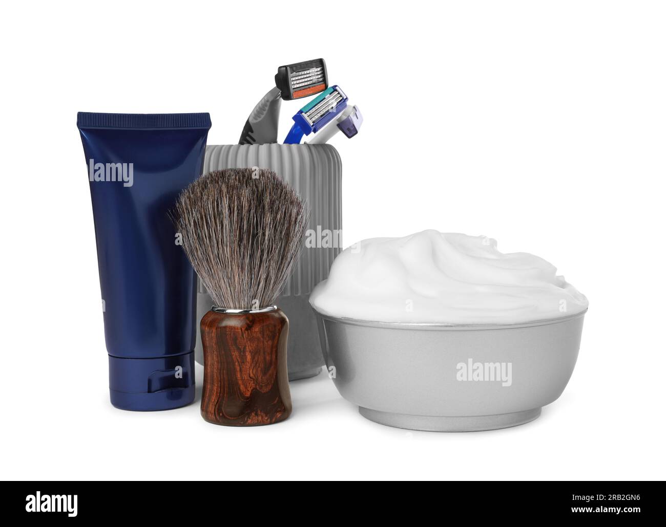 Set of men's shaving accessories on white background Stock Photo Alamy