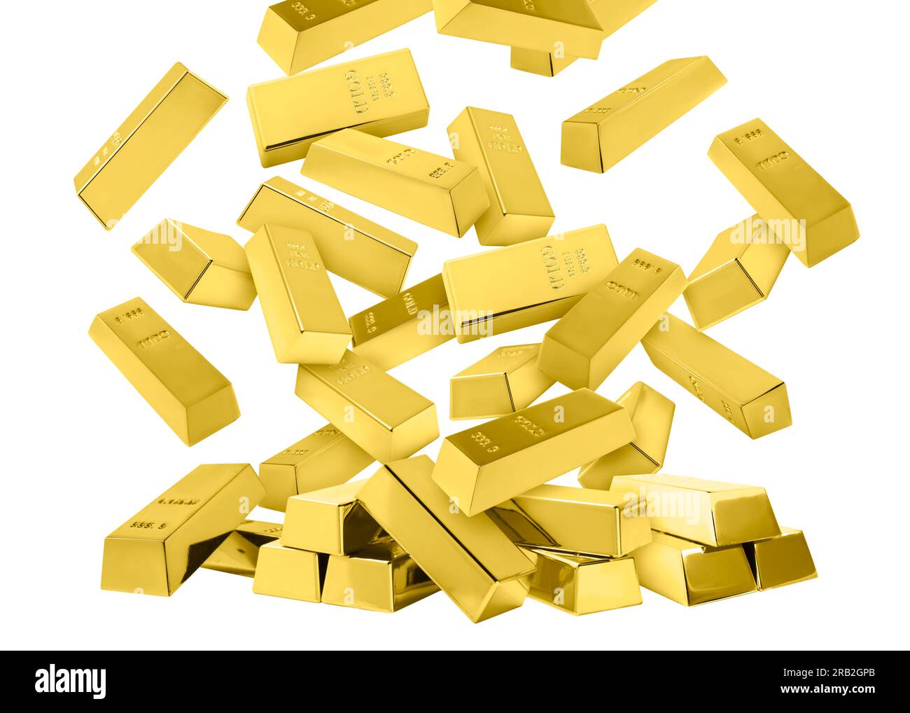 Many gold bars falling on white background Stock Photo Alamy