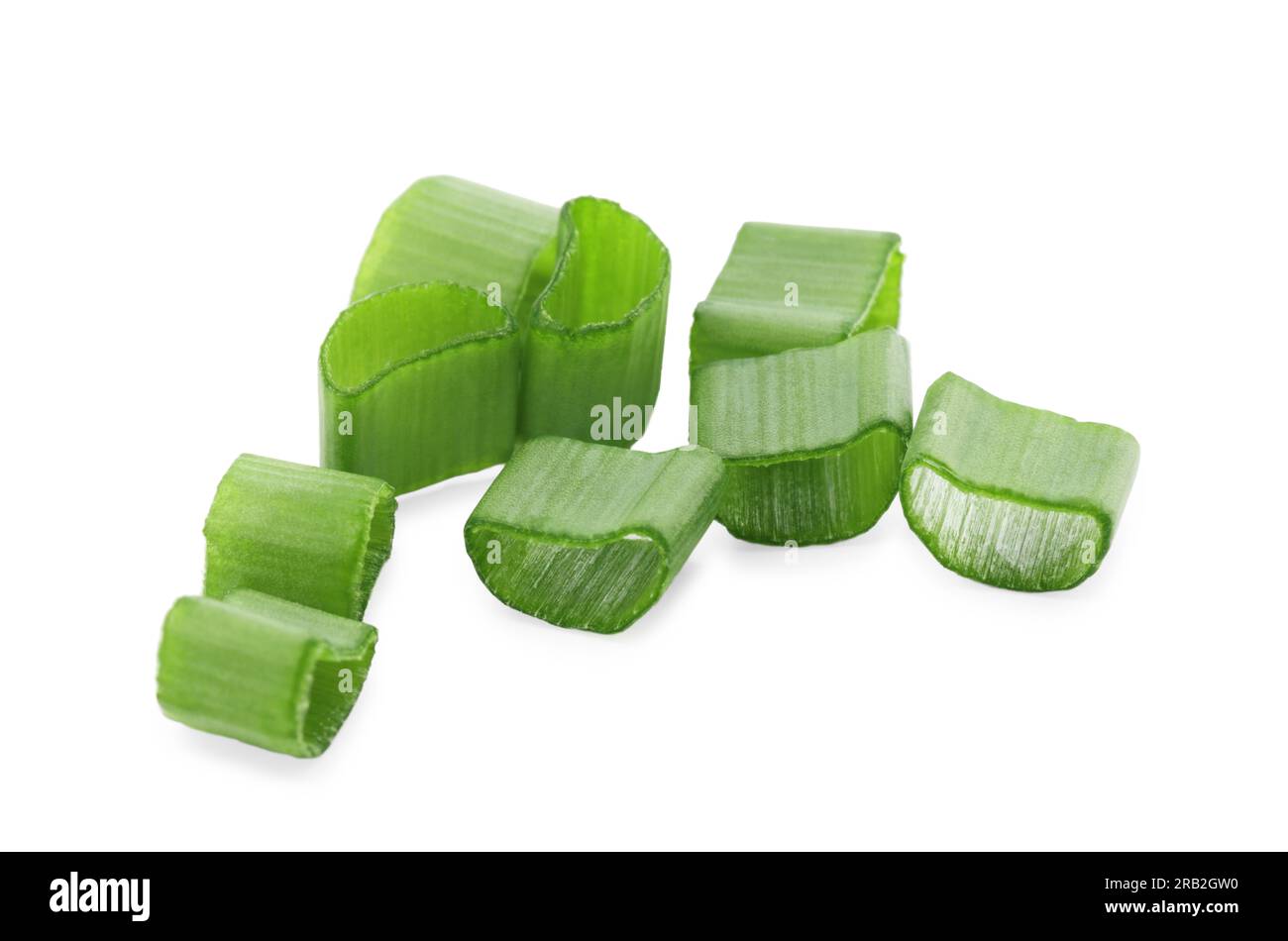 Chopped fresh green onions on white background Stock Photo - Alamy