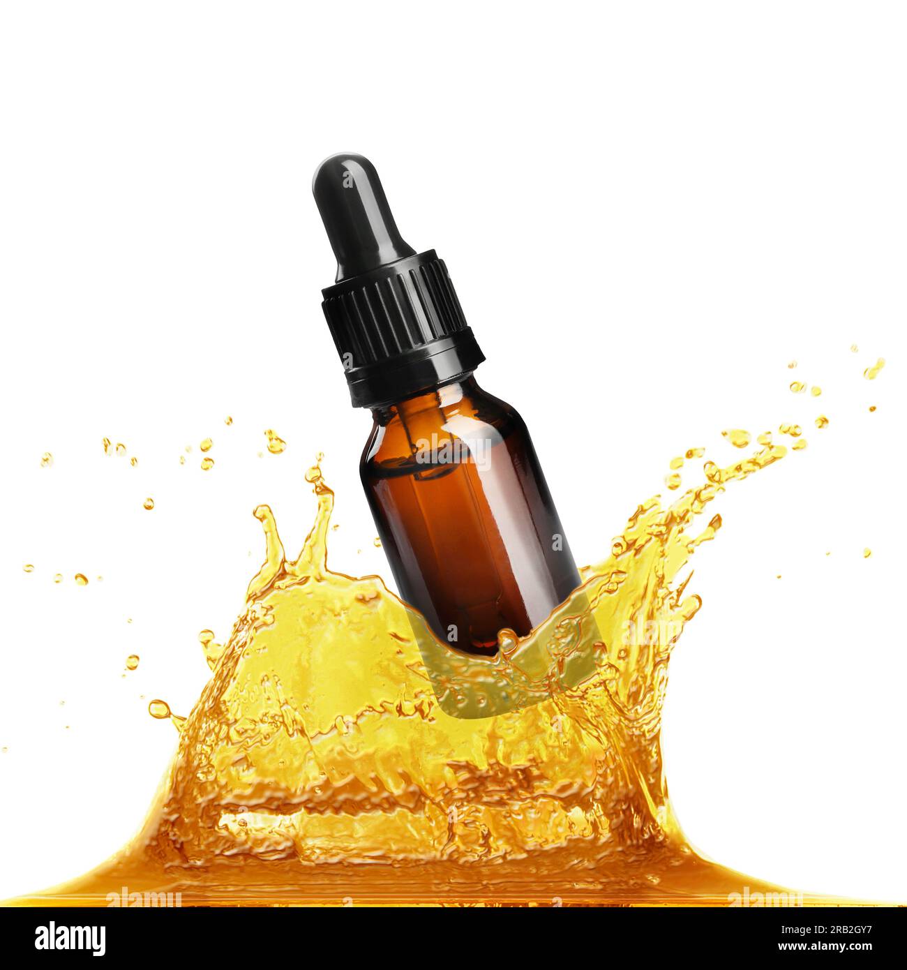 Bottle of cosmetic product in essential oil against white background Stock Photo