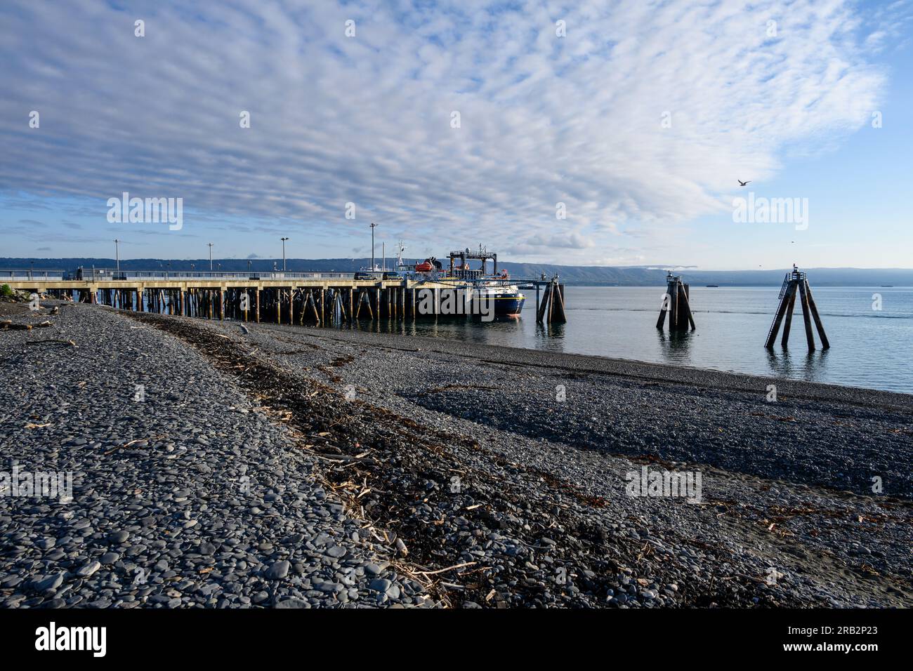 HOMER, AK, USA – MAY 31, 2023: City of Homer Port & Harbor, MV Tustumena at ferry dock, part of the Alaska Marine Highway System Stock Photo