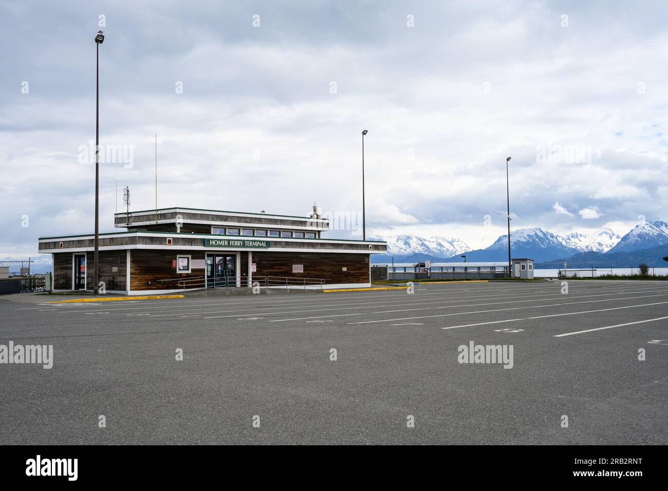 HOMER, AK, USA – MAY 30, 2023: Katchemak Bay, Homer Ferry Terminal empty of cars Stock Photo
