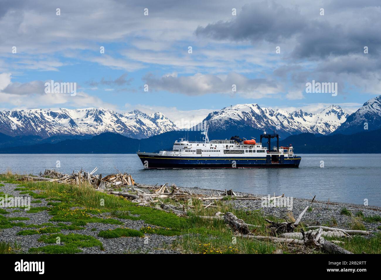 HOMER, AK, USA – MAY 30, 2023: Katchemak Bay, MV Tustumena passenger ferry, part of the Alaska Marine Highway System Stock Photo
