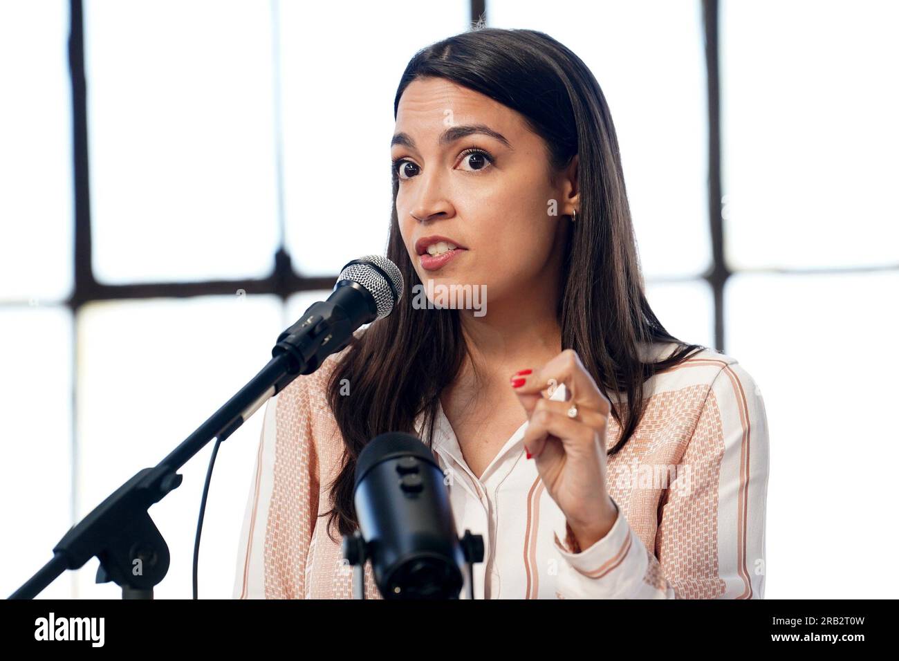 Bronx, NY, USA. 6th July, 2023. Alexandria Ocasio-Cortez at a public appearance for Congresswoman Alexandria Ocasio-Cortez Town Hall Meeting for New York's 14th Congressional District, Hunts Point SNAP Center, Bronx, NY July 6, 2023. Credit: Kristin Callahan/Everett Collection/Alamy Live News Stock Photo