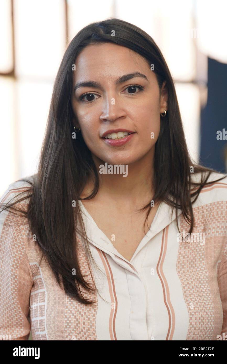 Bronx, NY, USA. 6th July, 2023. Alexandria Ocasio-Cortez at a public appearance for Congresswoman Alexandria Ocasio-Cortez Town Hall Meeting for New York's 14th Congressional District, Hunts Point SNAP Center, Bronx, NY July 6, 2023. Credit: Kristin Callahan/Everett Collection/Alamy Live News Stock Photo