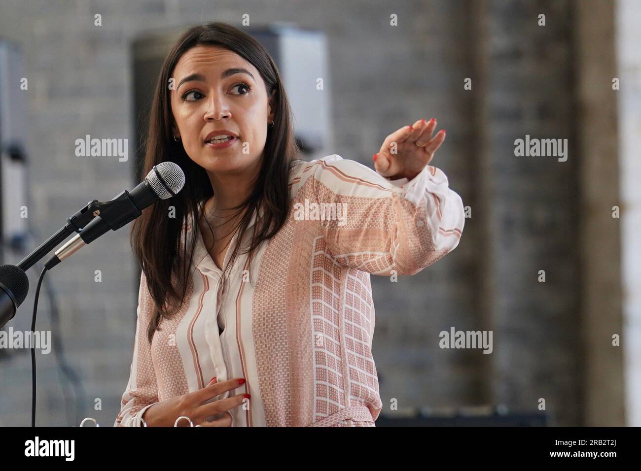 Bronx, NY, USA. 6th July, 2023. Alexandria Ocasio-Cortez at a public appearance for Congresswoman Alexandria Ocasio-Cortez Town Hall Meeting for New York's 14th Congressional District, Hunts Point SNAP Center, Bronx, NY July 6, 2023. Credit: Kristin Callahan/Everett Collection/Alamy Live News Stock Photo