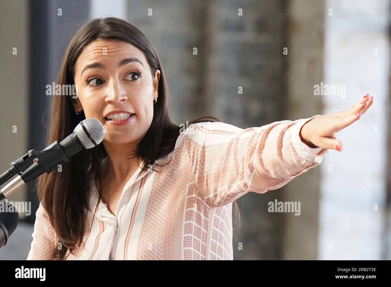Bronx, NY, USA. 6th July, 2023. Alexandria OcasioCortez at a public