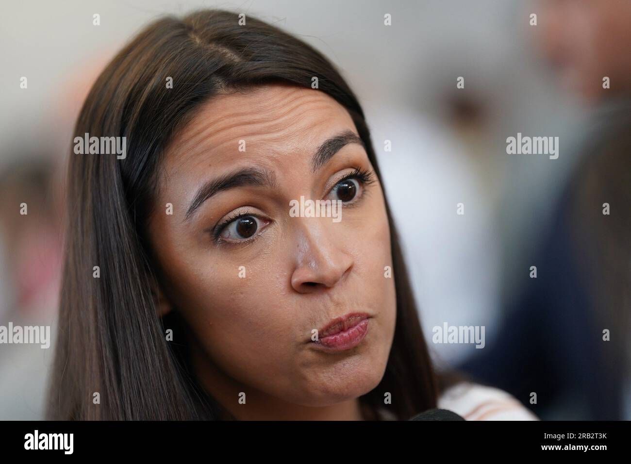 Bronx, NY, USA. 6th July, 2023. Alexandria Ocasio-Cortez at a public appearance for Congresswoman Alexandria Ocasio-Cortez Town Hall Meeting for New York's 14th Congressional District, Hunts Point SNAP Center, Bronx, NY July 6, 2023. Credit: Kristin Callahan/Everett Collection/Alamy Live News Stock Photo