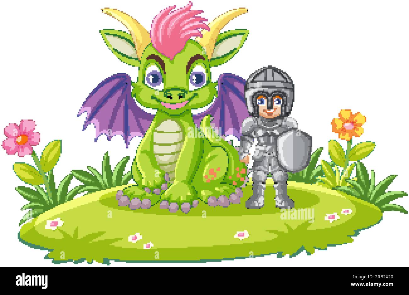 Cartoon knight boy with dragon illustration Stock Vector Image & Art ...