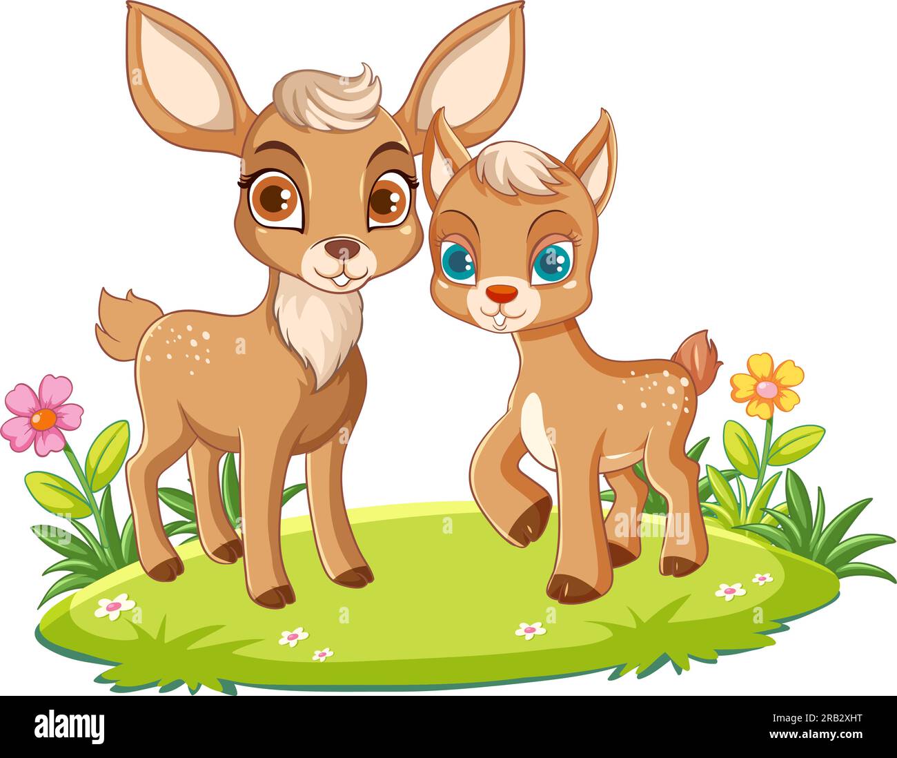 Mother Deer and Baby in Cartoon Style illustration Stock Vector Image